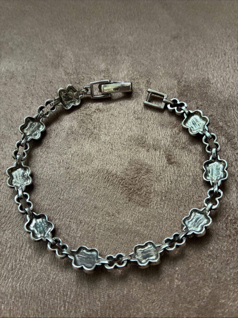 925 Antique Sterling Silver Bracelet with Blue Stone Accents - Picture 2 of 7